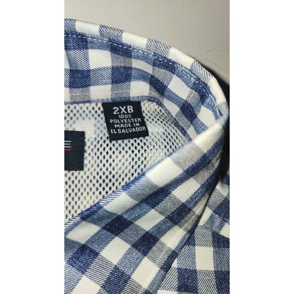 Roundtree & Yorke Men's 2XB Blue & White Check Button-Down Shirt Long Sleeve New - Picture 5 of 15